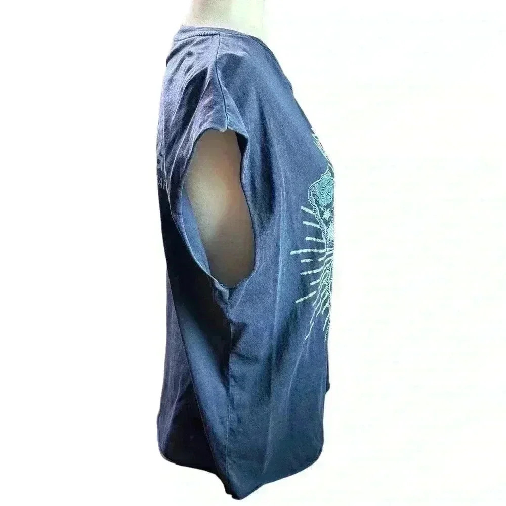 Zadig & Voltaire Womens Encre Cecilia Crystal embellished Cotton Tank top Size L - Picture 5 of 9